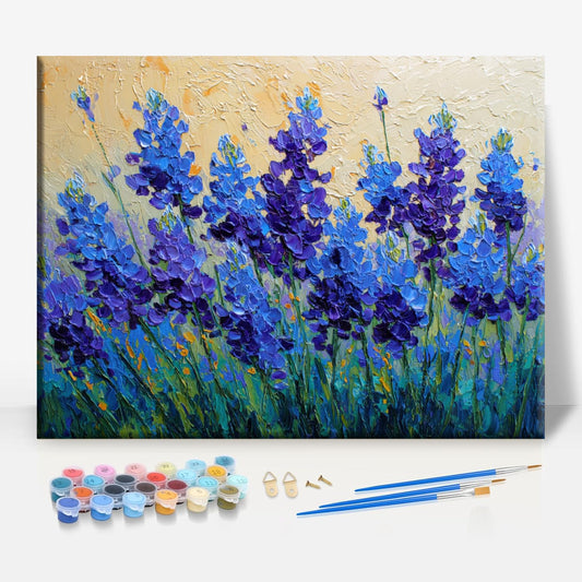Aeontinity Texas Bluebonnet Plant Framed Canvas DIY Paint by Numbers Kit Bar Cafe Cave Home Room Wall Bathroom Porch Patio Decor Gift, 16 x 12 Inch