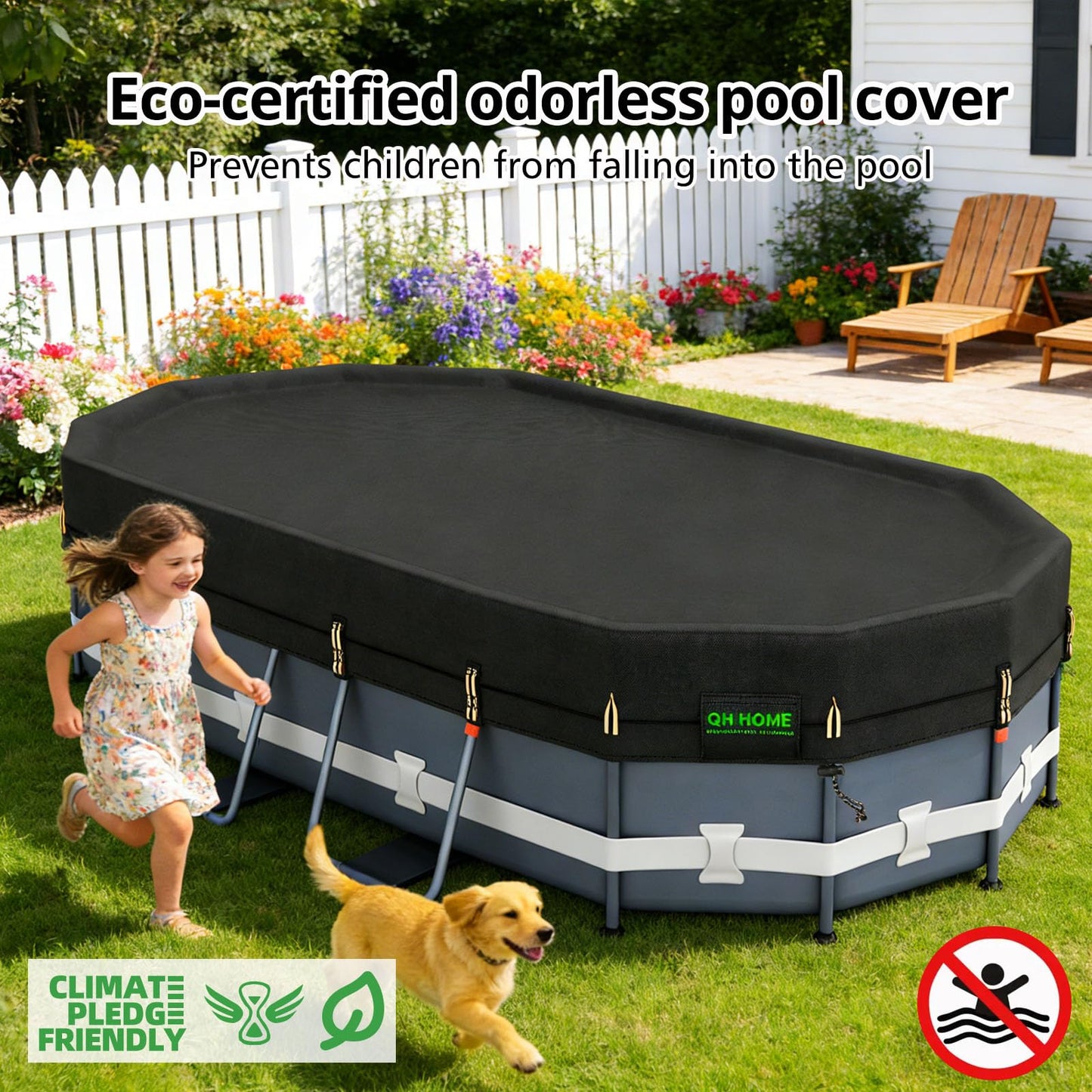 QH.HOME 550D 16x10 Ft Oval Pool Cover [Upgraded Tear Resistant & Quadruple Windpoof] wth Pre-Installed Patented Winch and Rope,Pool Covers for Above Ground Pools Oval-Snug Fit & Waterproof Protection