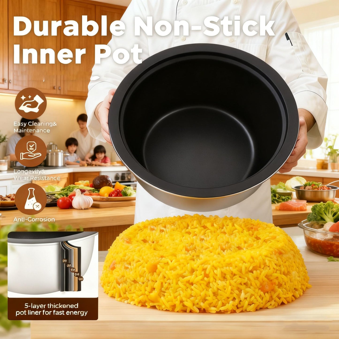 15L/15.8Quart (84 cups cooked rice) Extra Large Commercial Rice Cooker & Food Warmer Auto Keep Warm Electric rice cooker with One-Touch Operation for 60-70 people