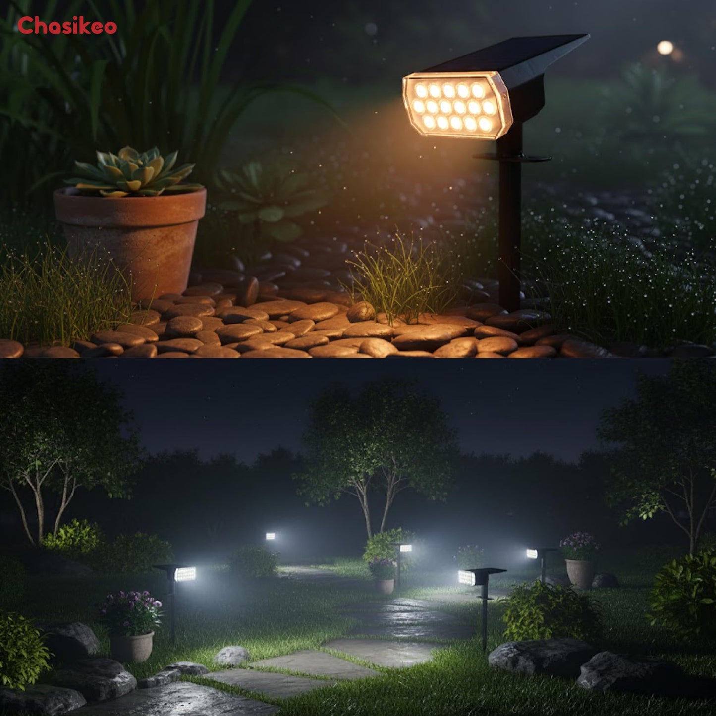 Chasikeo Solar Lights Outdoor Waterproof, 3 Lighting Modes Solar Spot Lights Outdoor, LED Solar Spotlights, Ultra Bright Dusk-to-Dawn Uplights for Garden, Landscape, Yard, Pathway, IP65, Auto On/Off