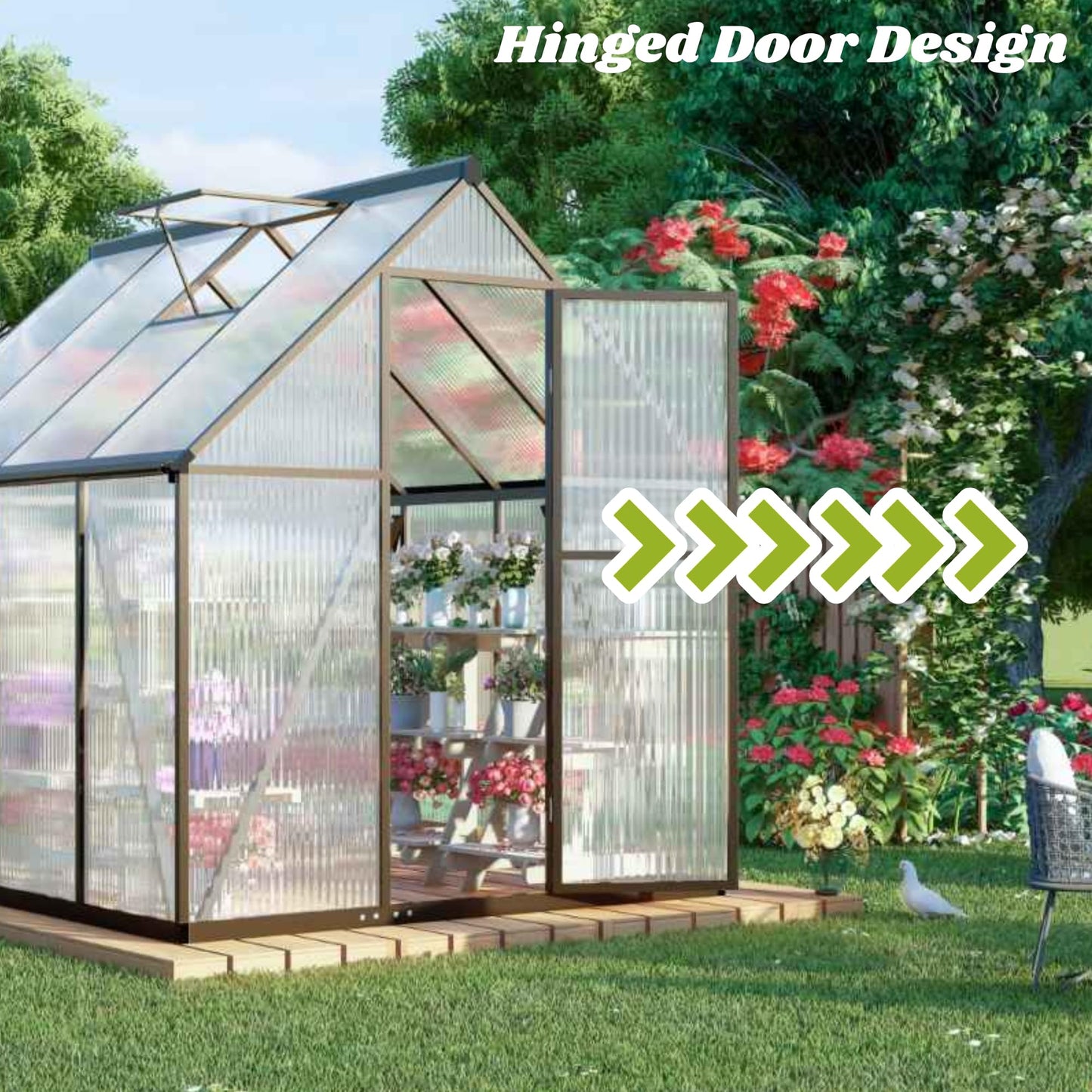 Jiliusure 6 x 6 FT Greenhouse for Outdoors, Polycarbonate Greenhouse with Quick Setup Structure and Roof Vent, Aluminum Large Walk-in Green House for Outside Garden Backyard, Charcoal Black
