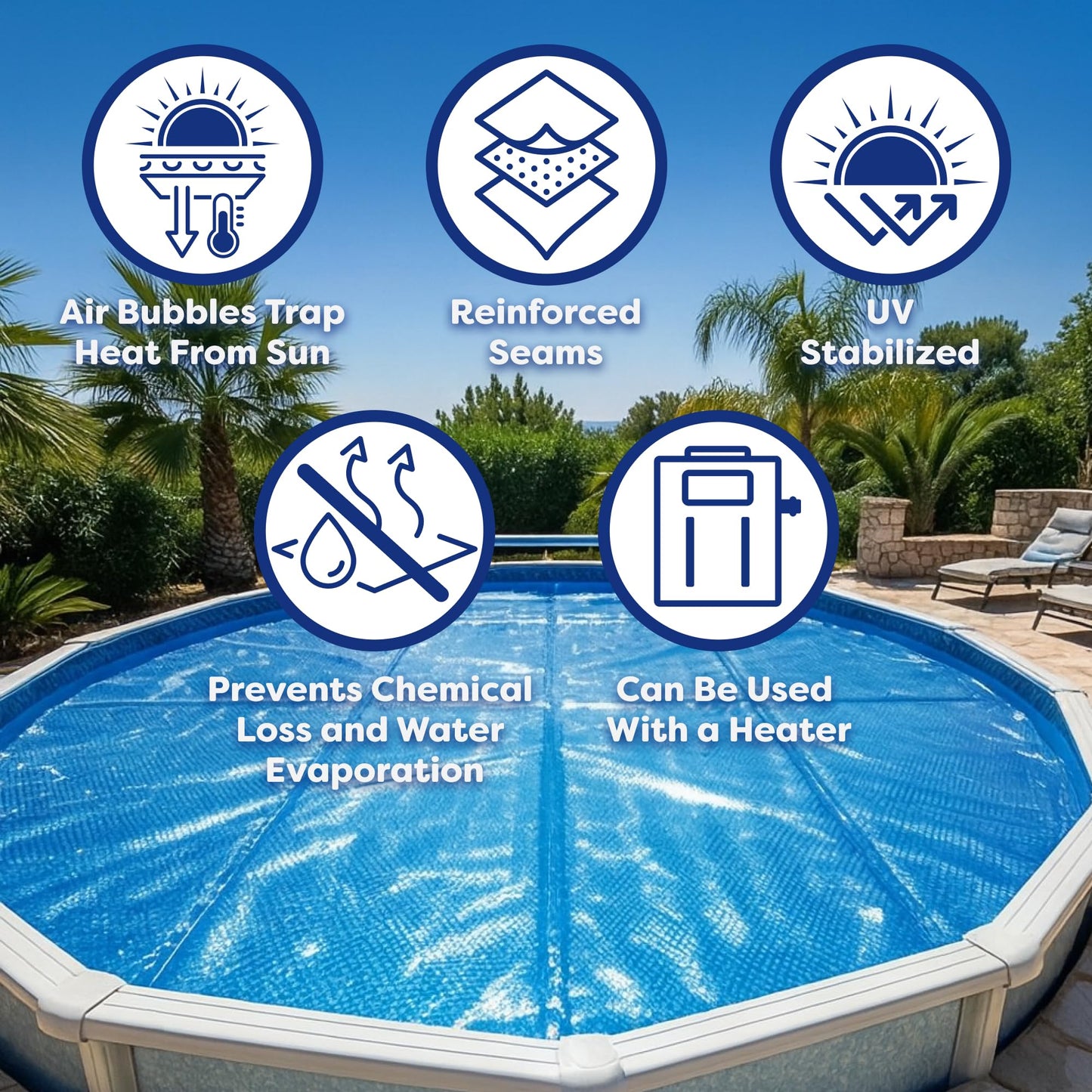 In The Swim 15' Standard Blue Round Solar Pool Cover 8 Mil for Solar Heating Above Ground Pools and Inground Pools