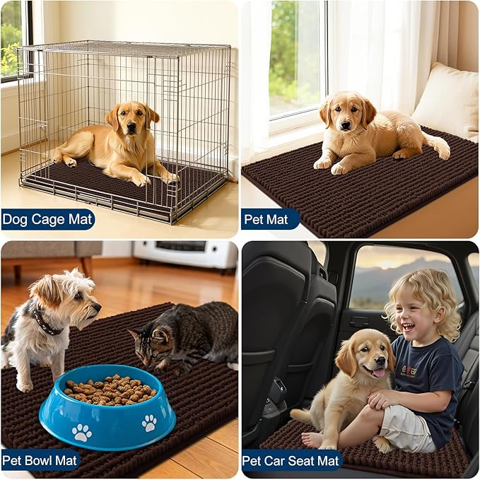 OLANLY Dog Door Mat for Muddy Paws 59x24, Ultra Absorbent Chenille Mud Doormat, Non-Slip Washable and Dirt Trapping Doormat for Indoor Entryway, Quick-Dry Indoor Pet Bed Mats for Dogs, Brown