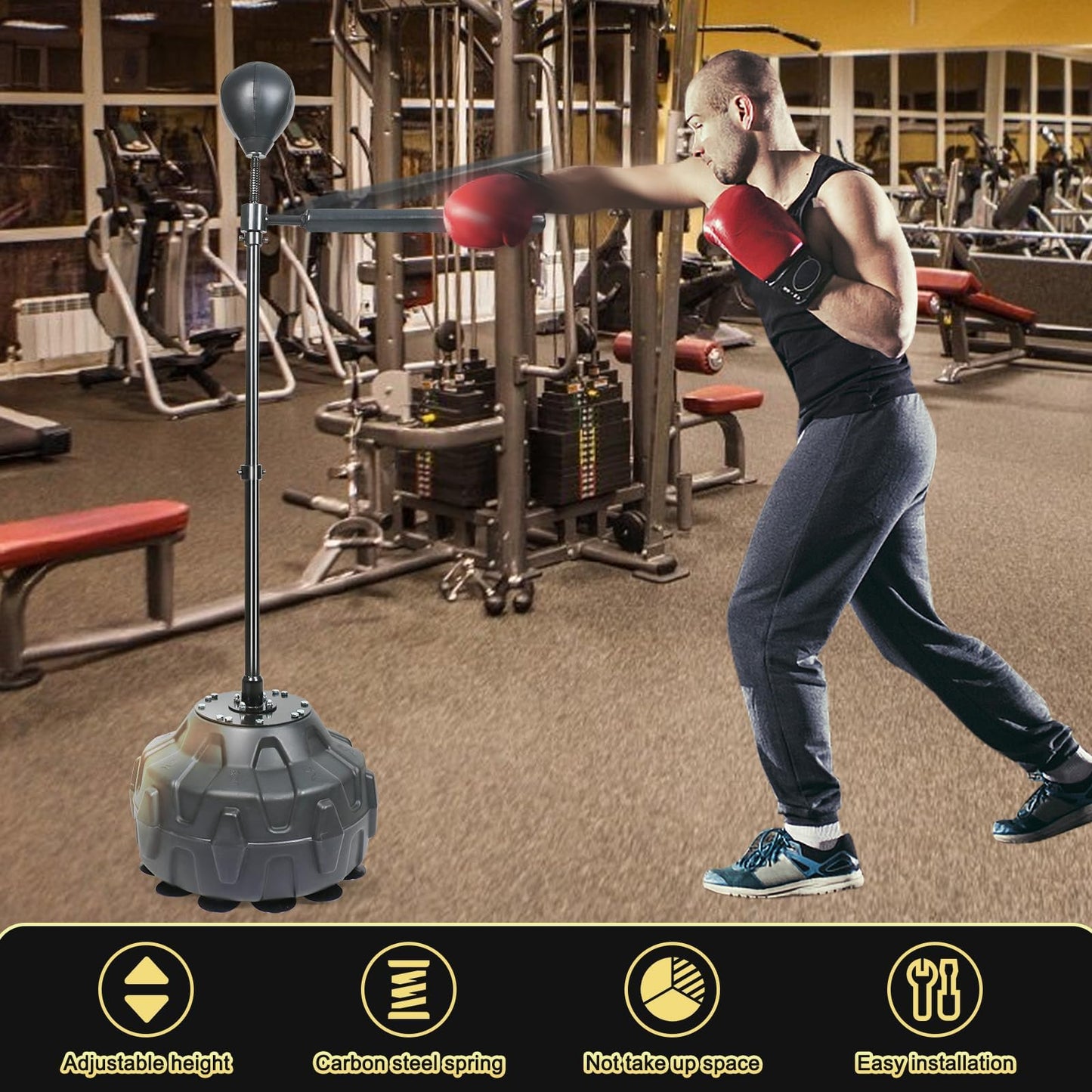 Punching Bag Boxing Speed Ball Trainer Spinning Bar Boxing Ball with Reflex Bar Free Standing 45-80in Adjustable Height for Adult Youth