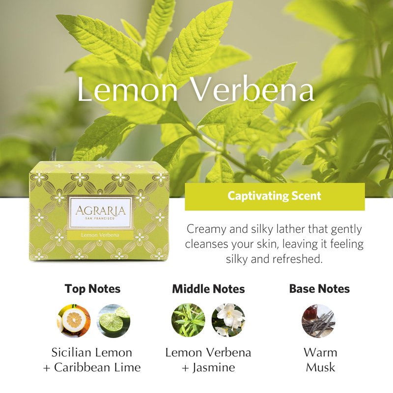 AGRARIA Luxury Bath Lemon Verbena Bar Soap, French Triple Milled Soap, Moisturizing Shea Butter & Kukui Oil Infused Gift for Men and Women, 8 oz