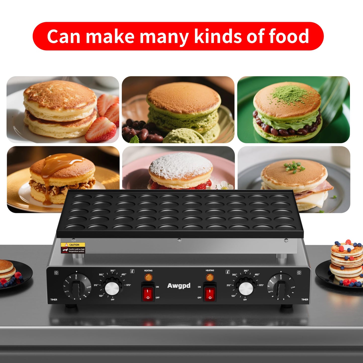 110V Mini Dutch Pancake Baker, 50PCS 1700W Commercial Electric Nonstick Waffle Maker Machine, 2 Timers Separate Control& 1.8 Inches Pancake Maker with 2 Thermostats, for Home and Restaurants
