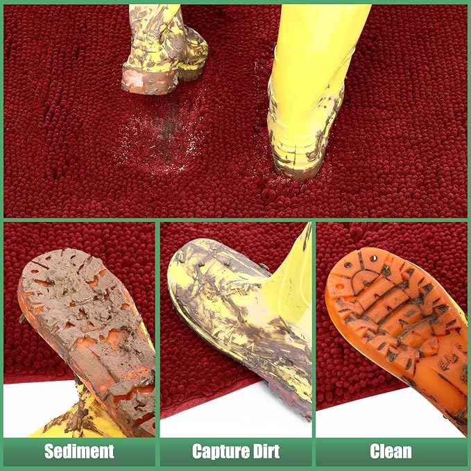 IM HOME Chenille Absorbent Outdoor Doormat 36" x 24", Washable Muddy Door Mats for Dog Non Slip Indoor Doormat Dog Mat for Muddy Paw Front Inside Doormats for Entryway Red Burgundy