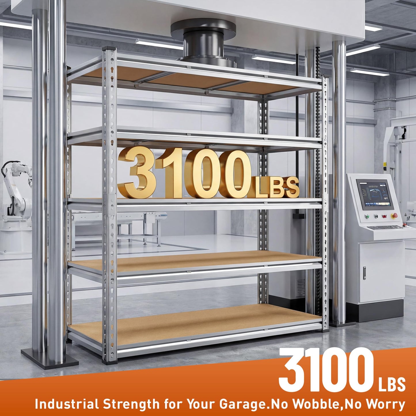 Snhomee Garage Shelving Load 3100LBS, 5-Tier Storage Shelves, Adjustable Garage Shelves, Shelving Units and Storage, Metal Shelf for Kitchen, Pantry, Warehouse, 48" W x 71.9" H x 24.1" D, Galvanized