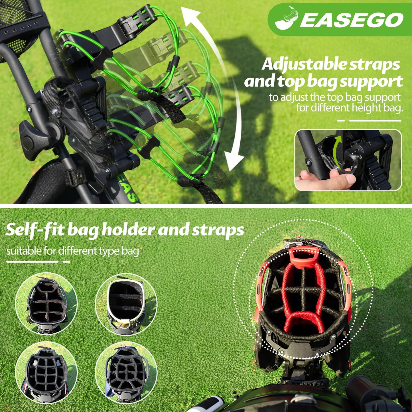 EASEGO Golf Push Cart 3 Wheel : Golf Bag Cart Foldable with Phone/Cup/Umbrella Holder Compact Golf Pull Carts Quick Fold Golf Caddy Push Carts with Large Wheelbase for Different Terrain (Lemon Green)