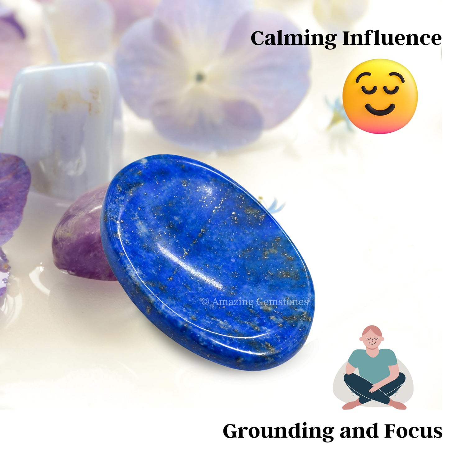 Amazing Gemstone Lapis Lazuli Worry Stone, Healing Crystals - Piedra Crystal Fidget for Gift, Meditation, Calming, Relaxation, Stress Relief