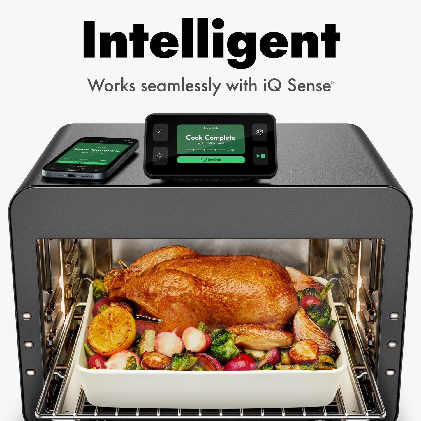 CHEF iQ MiniOven Smart Toaster Oven Air Fryer Combo, 11-in-1 Countertop Convection Oven, Bake, Broil, Air Fry, Broil, Dehydrate, 1750W, 25 Qt Capacity, Fast Cooking with Touchscreen Controls – Black
