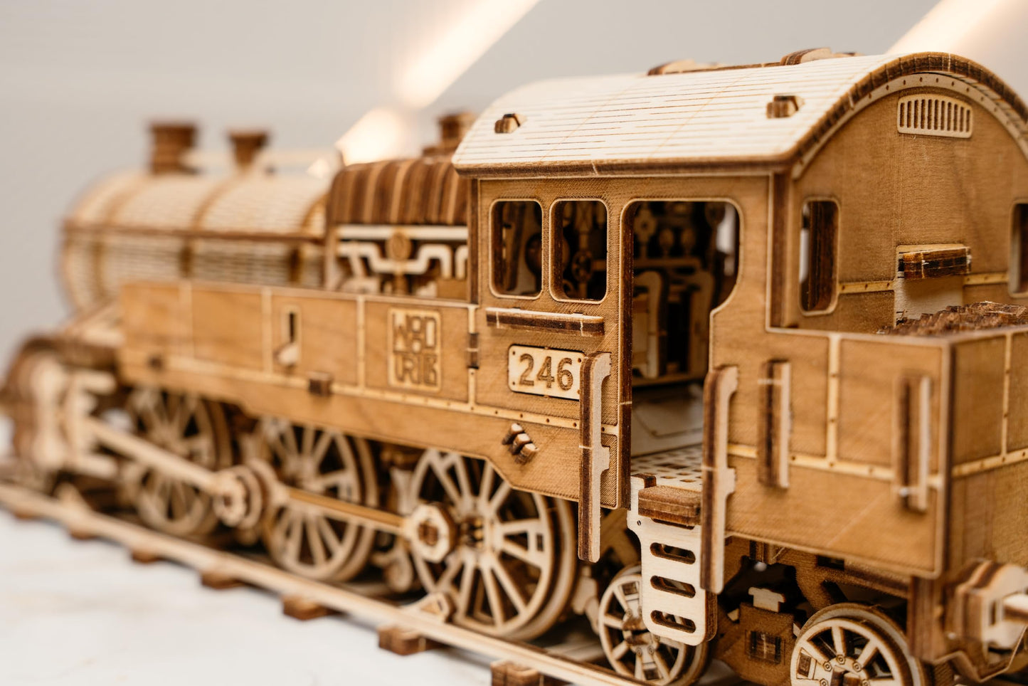 Wood Trick Grand Traveler 246 Wooden Train Set w/Railway - Rides up to 20ft - 16x4″ - Locomotive Model Kit - 3D Wooden Puzzles for Adults to Build - Engineering DIY Models for Adults to Build