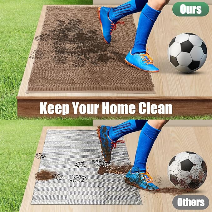 IM HOME Chenille Absorbent Outdoor Doormat 71" x 25", Washable Muddy Door Mats for Dog Non Slip Indoor Doormat Dog Mat for Muddy Paw Front Inside Doormats for Entryway Camel