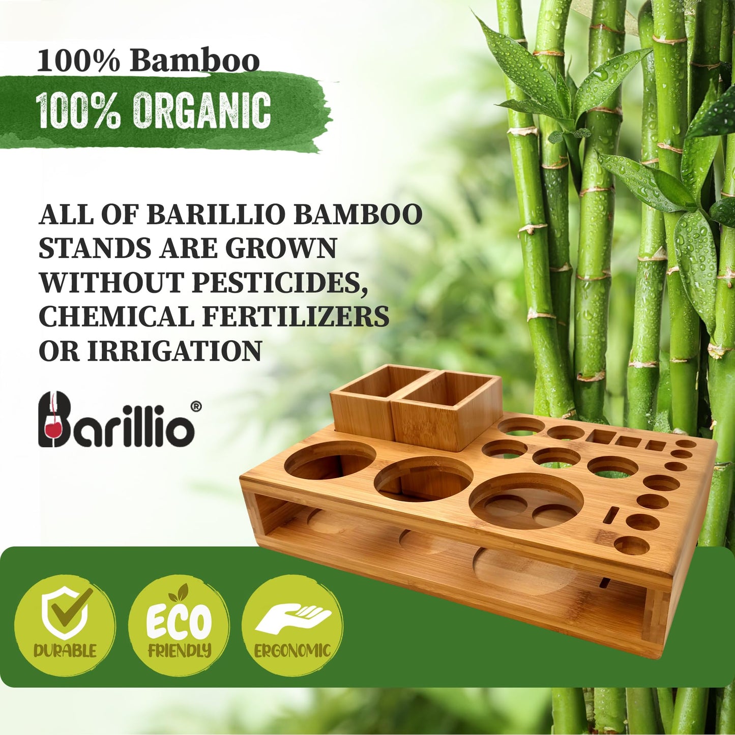 Barillio Bamboo Stand for Bartender Kit Storage (Bar Tools are Not Included) | Cocktail Shaker Set Wood Holder | Perfect Match with Barillio Complete Bar Tool Set