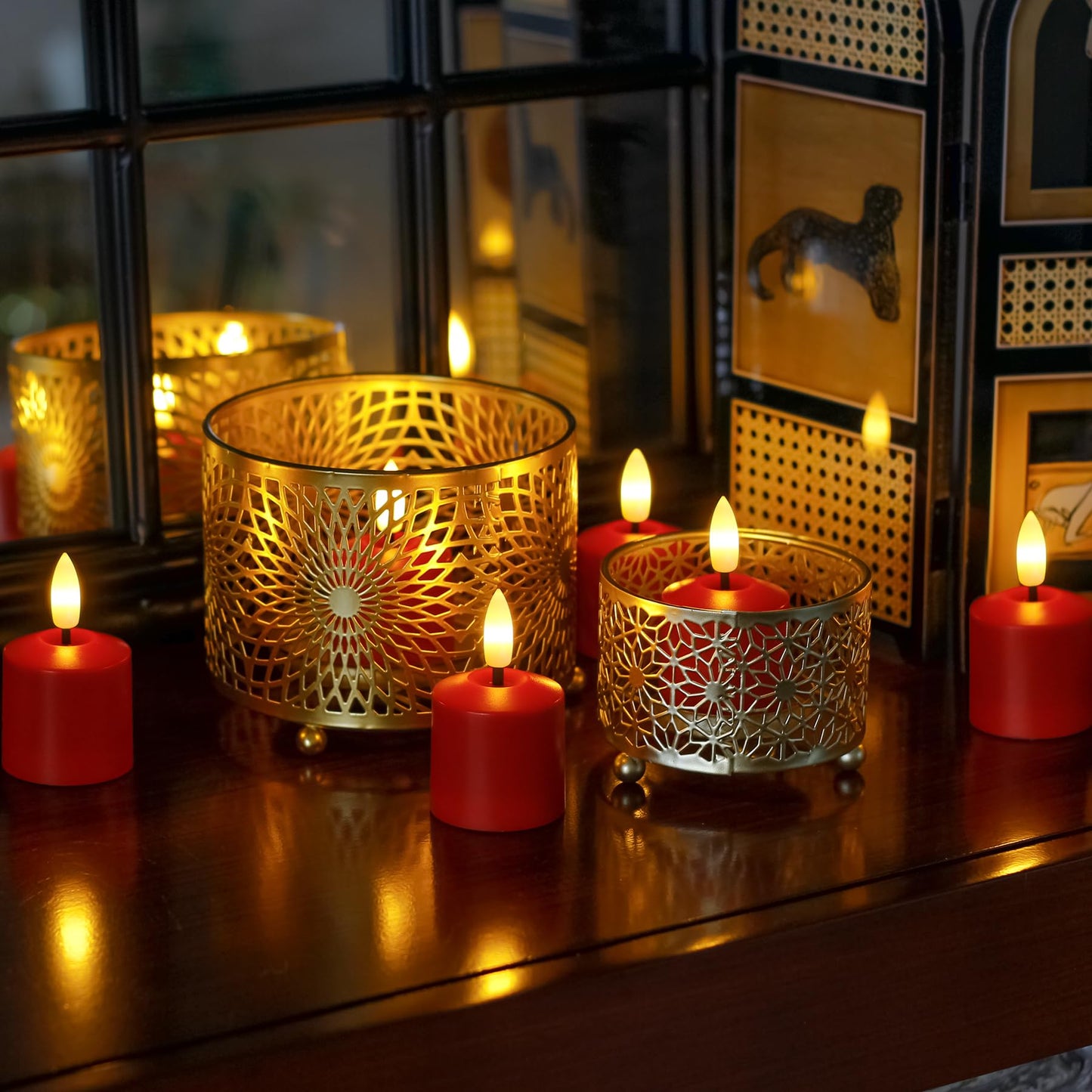 Mavandes Small Flickering Tea Light Flameless Candles with Battery and Remote,1.5" x2.5"" Red LED 2/4/6/8H Timer Votive Battery Operated Pillar Plastic Long Lasting 6pcs Tealight Candles"