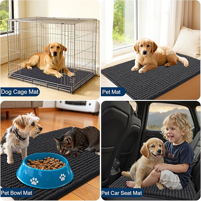 OLANLY Dog Door Mat for Muddy Paws 70x46, Ultra Absorbent Chenille Mud Doormat, Non-Slip Washable and Dirt Trapping Doormat for Indoor Entryway, Quick-Dry Indoor Pet Bed Mats for Dogs, Dark Grey