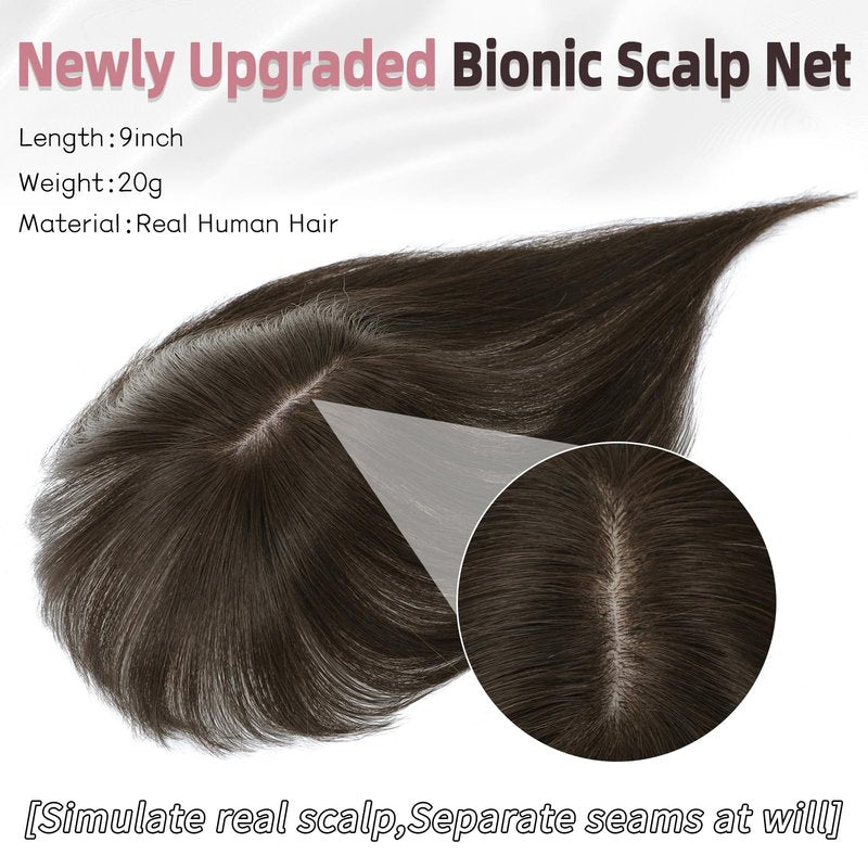 Wirctp Hair Toppers Bangs Hair Clip Real Human Hair 360°3D Cover Clip in Bangs for Woman with Thinning New upgraded realistic scalp Hairpieces for Daily Wear(Dark Brown)
