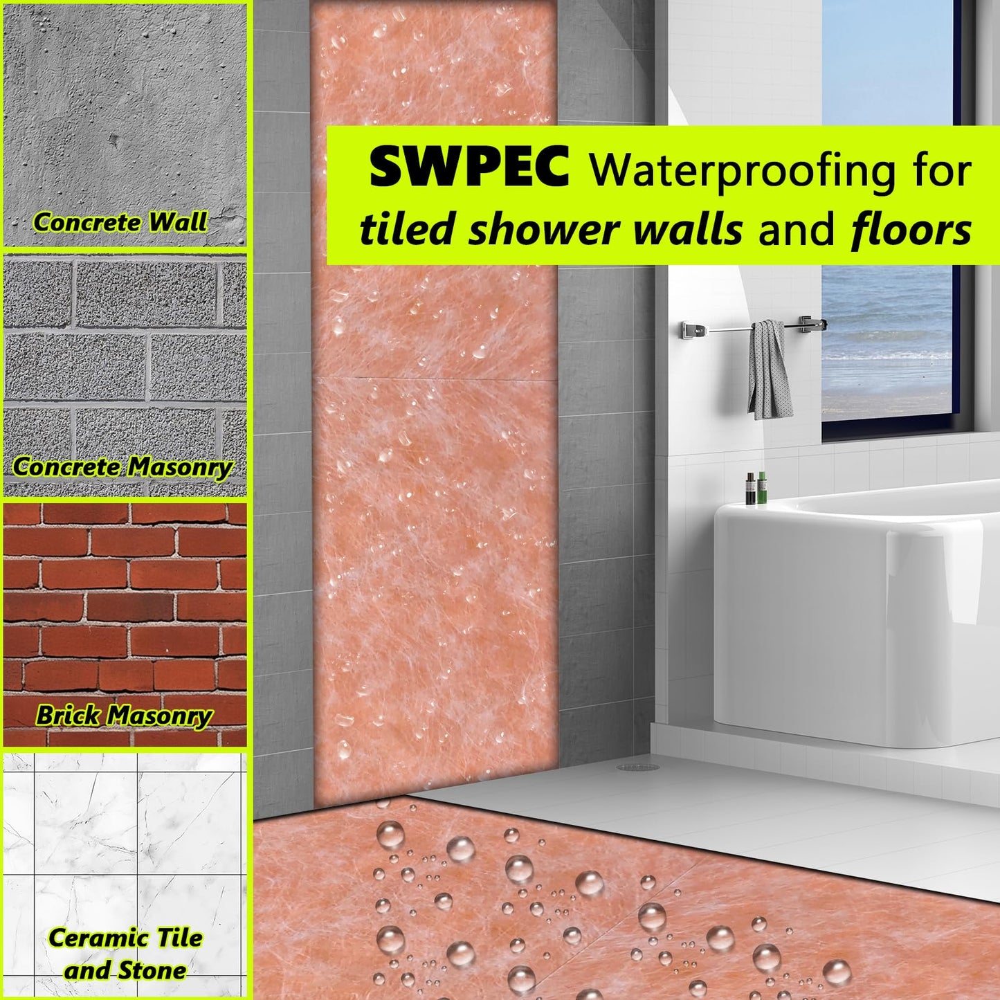 Waterproof Membrane 23.6mils/0.6mm Thickness 3.3x98.4’/ 323 Sq Ft Tile Underlayment Waterproofing Membrane PE Fabric for Shower Walls, Bathroom Floors, Sauna Room, Roof Polyethylene Fabric Roll Roof