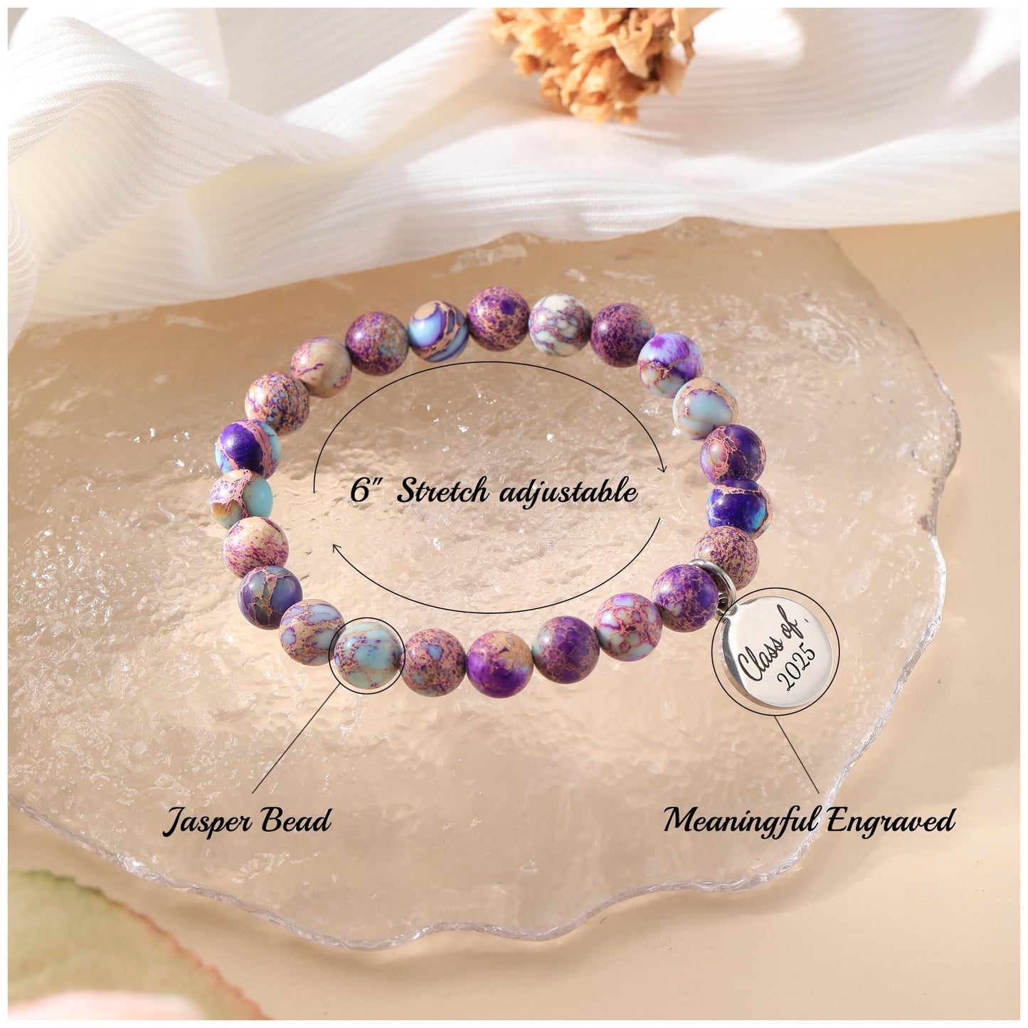 Sistble High School Graduation Gifts for Bonus Daughter College Graduation Bracelets 2026 The Adventure Begins Engraved Jasper Bead Bracelet Gifts for Bonus Daughter Inspirational Jewelry