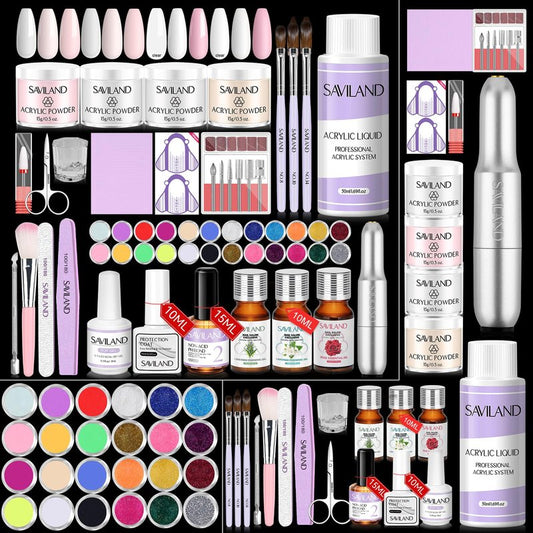 SAVILAND Acrylic Nail Kit with Drill & Essential Oil: Professional Acrylic Nails Kit for Beginner with Everything Nail Powder & Liquid Nail Primer Complete Home DIY Kit Salon Women Christmas Gift
