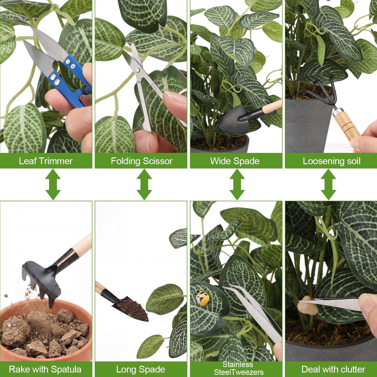 Lanties 8 Sets/ 80 Pcs Bonsai Tools Set Mini Garden Tool Kit with Pruning Shears U Shaped Scissors Mini Rake Tweezers Brush Storage Bags Complete for Bonsai Succulents Indoor Plants