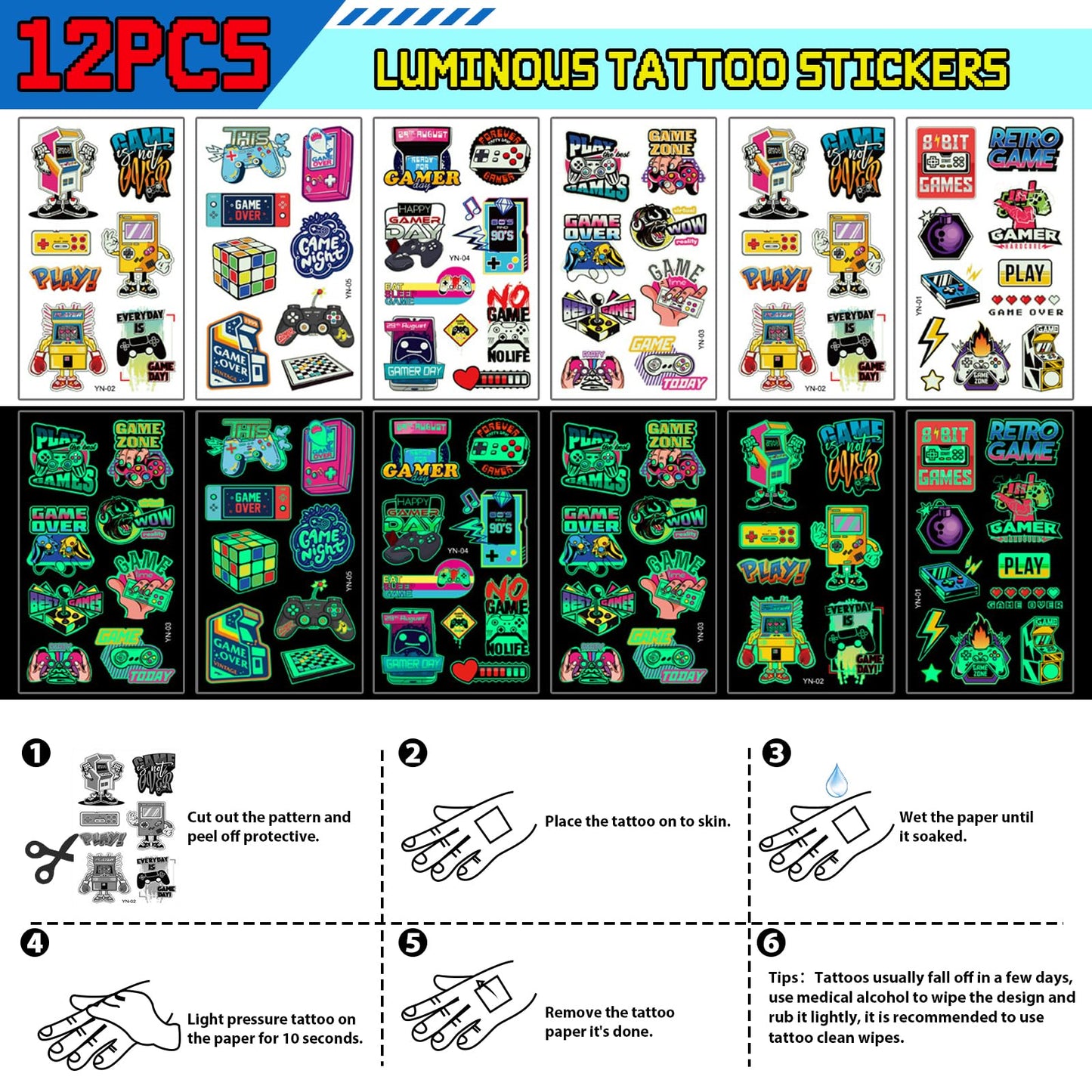 Winrayk Video Game Party Favors Gamer Birthday Supplies Kids, Non Woven Bag Silicone Bracelet Stamper Glow Sticker Keychain, Goodie Stuffer Pinata Filler Game On Gift Boys Gaming Party Favors Decor