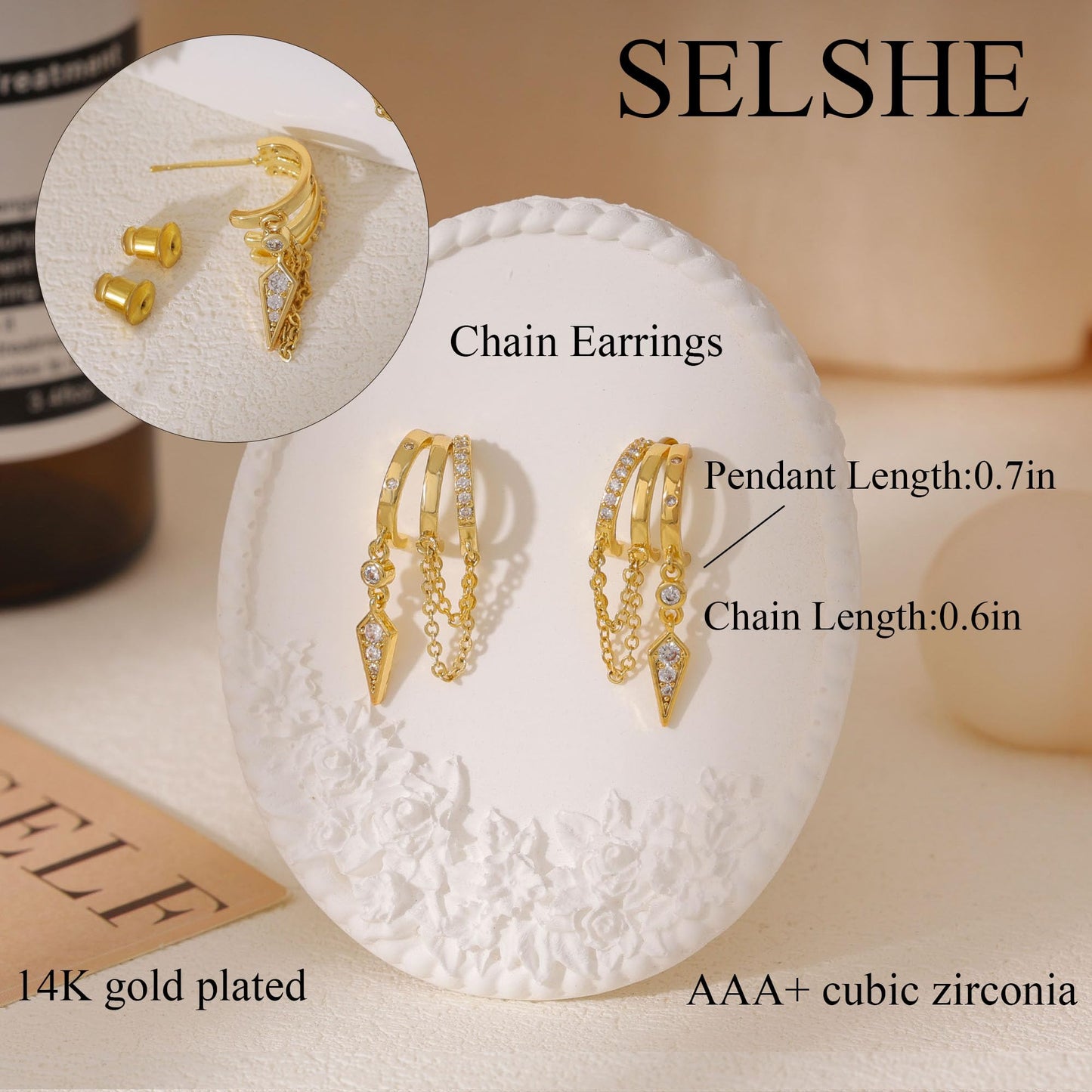 SELSHE Huggie Earrings for Women,Dainty Chain Earrings 14k Gold Plated Long Drop Earrings Hypoallergenic Small Triple Hoop Earrings for Women Trendy Cute Statement Earring Fashion Womens Jewelry