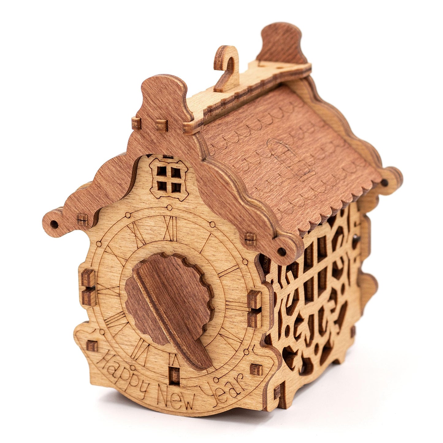 iDventure Happy New Year Treasure Box - Wooden 3D Puzzle with a Secret - Christmas Decoration Tree Toy - Cryptex - Gift Money Box for Cash - Escape Room Game
