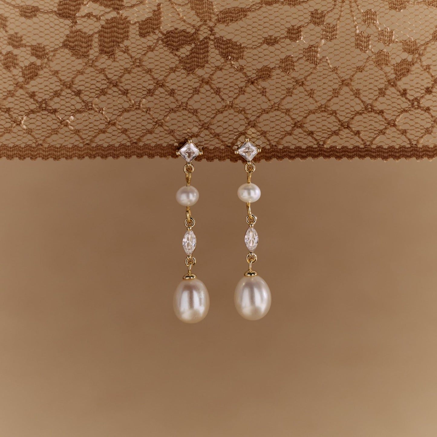 Pearl Earrings for Women, 14k Gold Plated Trendy Diamond Pearl Drop Earrings Hypoallergenic Dainty Bridal Gifts Wedding jewelry for Women