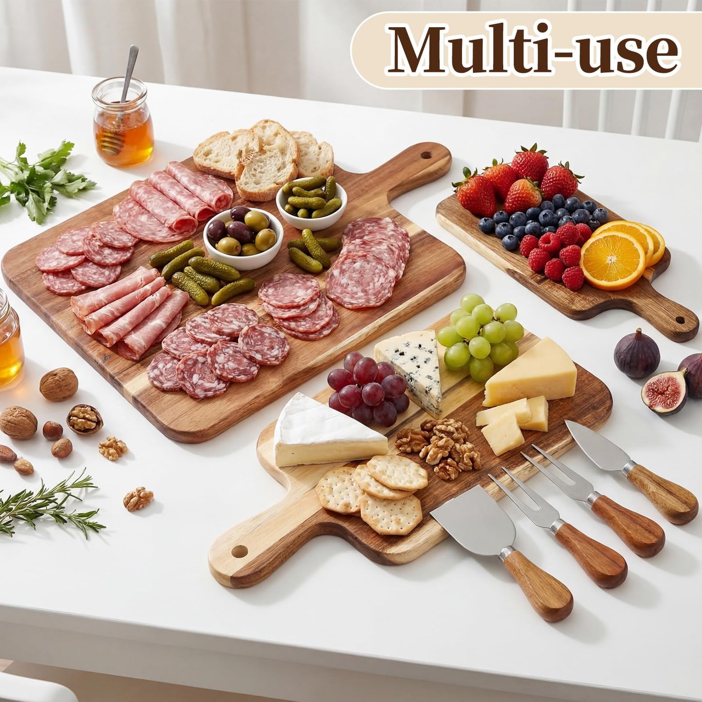 Acellegic 8 Pcs Cheese Prizes Acacia Wood Cutting Boards Gift Set Bridal Baby Shower with Cheese Knives Set PVC Bag Wooden Square Board for Bridal Baby Shower Housewarming Christmas