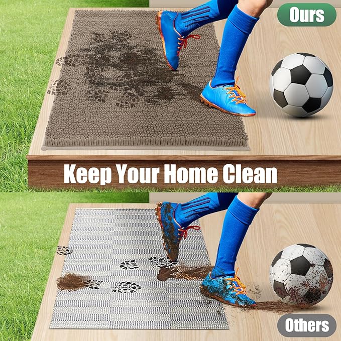 IM HOME Chenille Absorbent Outdoor Doormat 71" x 25", Washable Muddy Door Mats for Dog Non Slip Indoor Doormat Dog Mat for Muddy Paw Front Inside Doormats for Entryway Beige