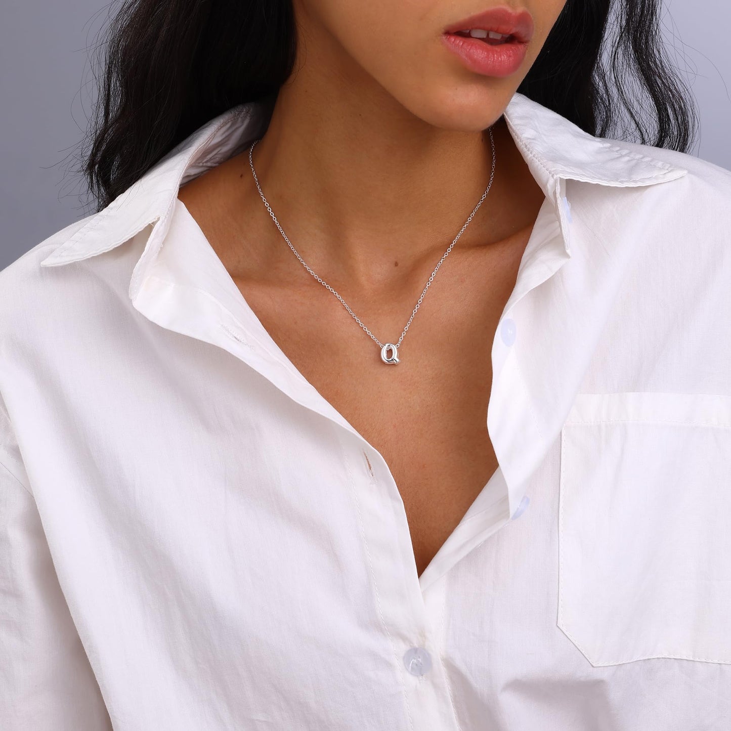 CUEZIY Bubble Silver Letter Necklace Initial Necklaces for Women Dainty Personalized Charm Pendant Name Necklace Cute Non Tarnish Fashion Accessories Teen Gift Trendy Stuff Silver Jewelry Gifts