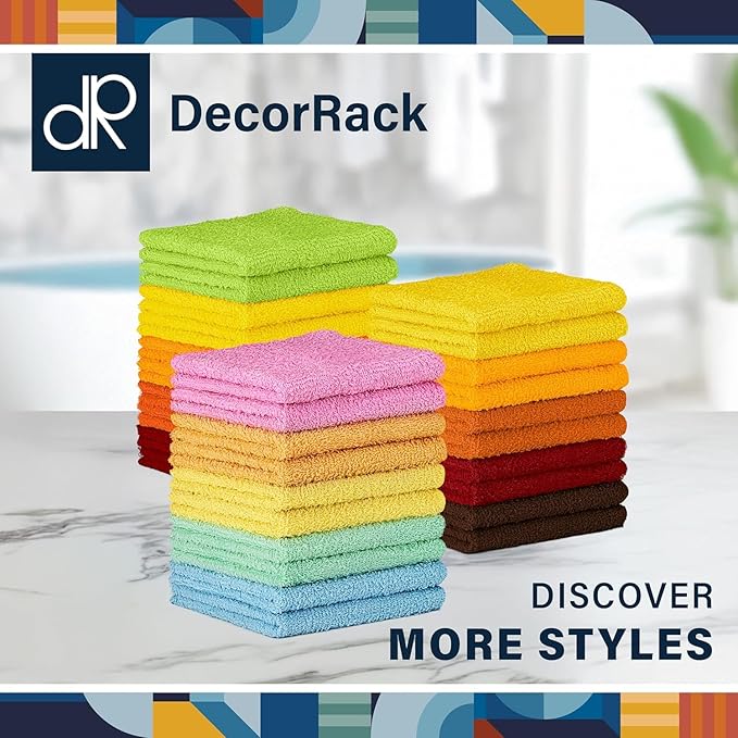 DecorRack 10 Pack 100% Cotton Wash Cloth, Luxurious Soft, 12 x 12 inch Ultra Absorbent, Machine Washable Washcloths, Assorted Set 3 (10 Pack)