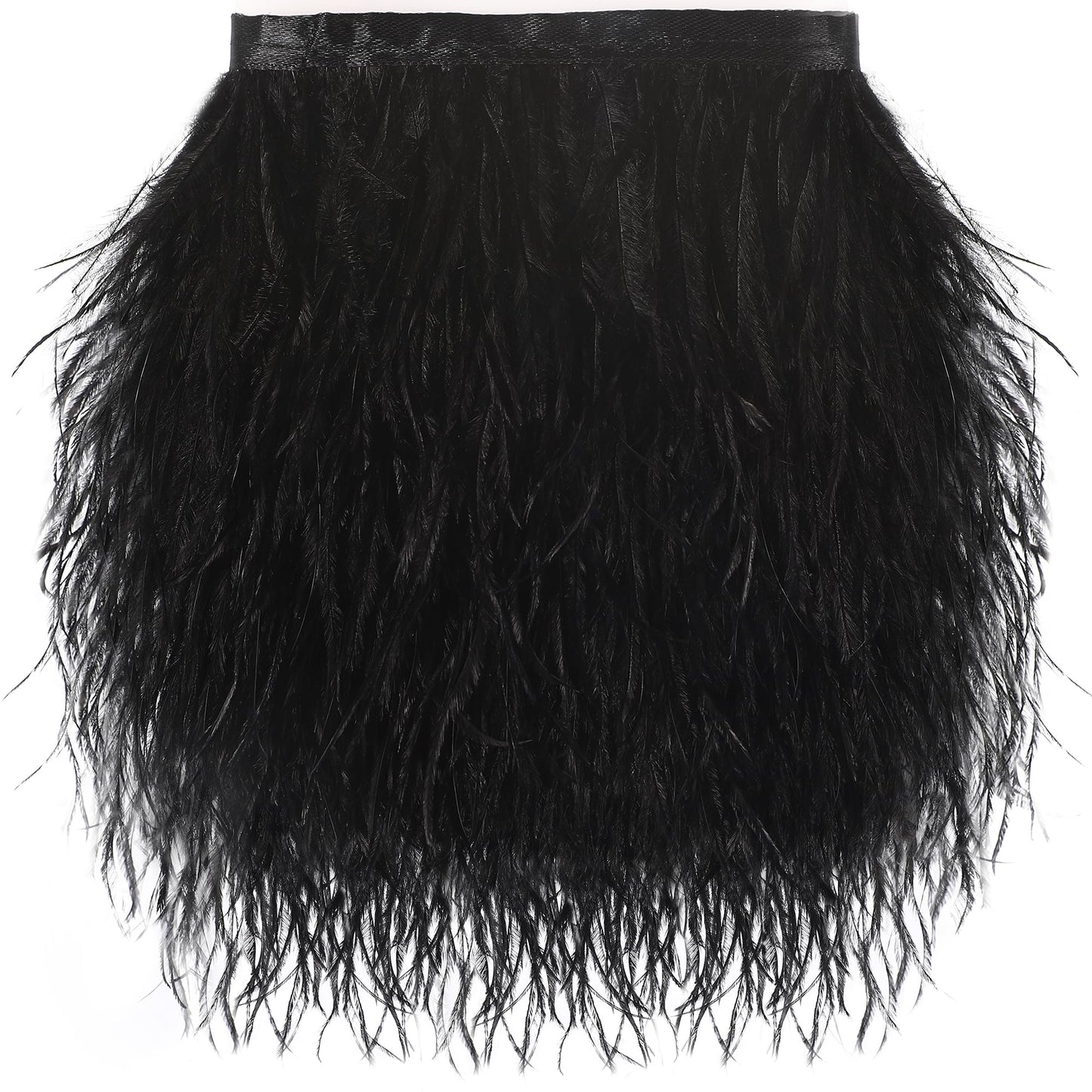 SOGUGOM Black Ostrich Feather Trim - 1.5Ply 2Yards 4-5Inch Feathers Fringe Ribbons Trim for Sewing, Dress, Craft Projects, Halloween Costumes, Holiday Dance Parties(Black)