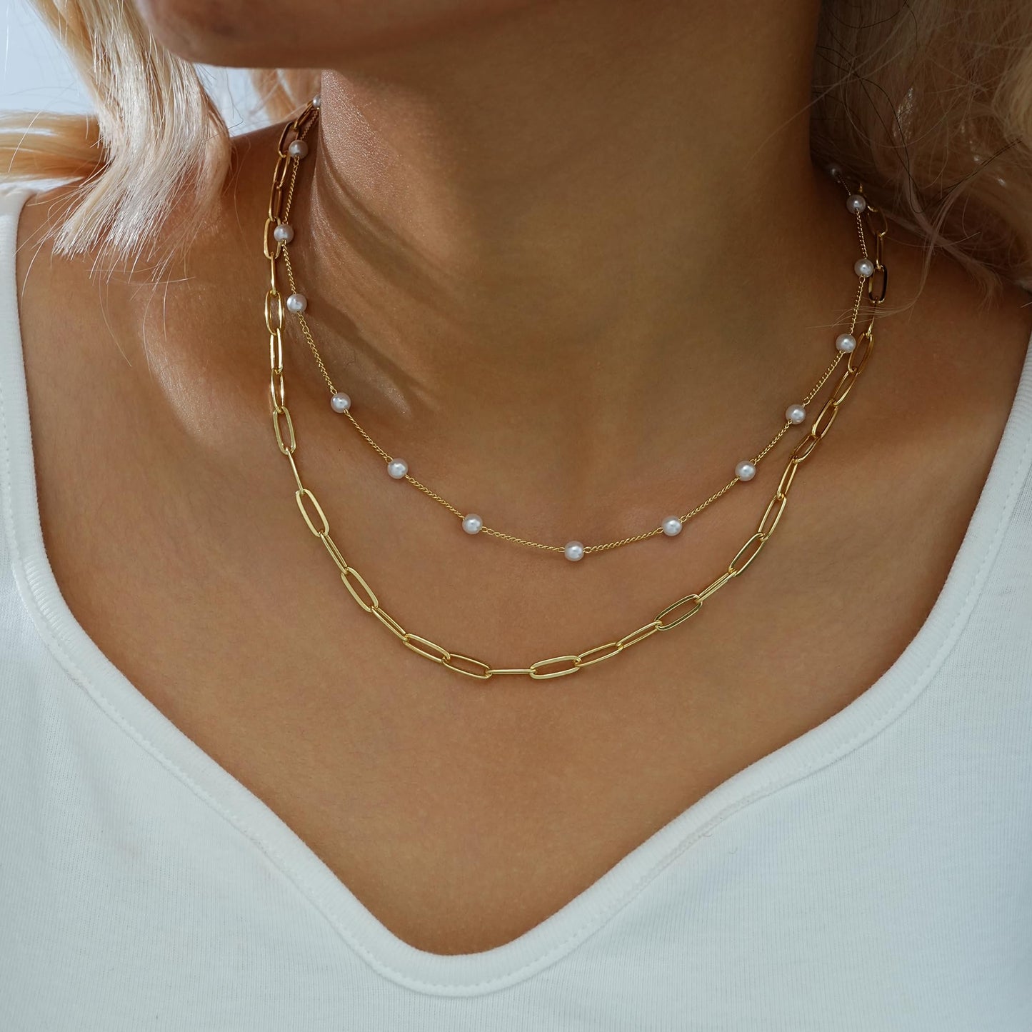 YEEZII Layered Gold Necklaces for Women Trendy, 3 Pcs 14K Gold Plated Choker Paperclip Box Chain Necklace, Stackable Women's Gold Pendant Necklaces Jewelry Set (Gold-3 Pcs-Flower)