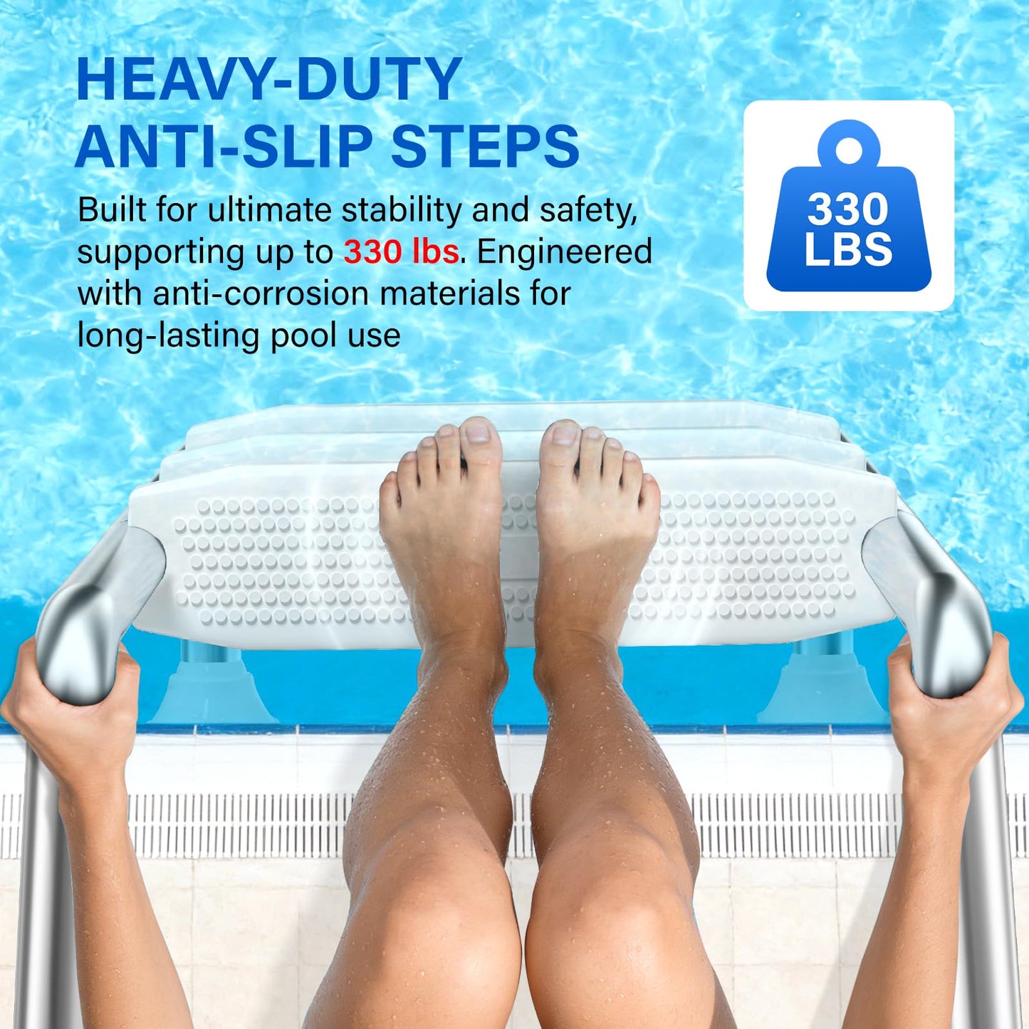 Swimming Pool Ladder for Inground Pools, 3-Step 304 Stainless Steel Pool Stairs with White Non-Slip Step Pads, Rugged & Durable for Indoor/Outdoor Pool, Supports 330 lbs