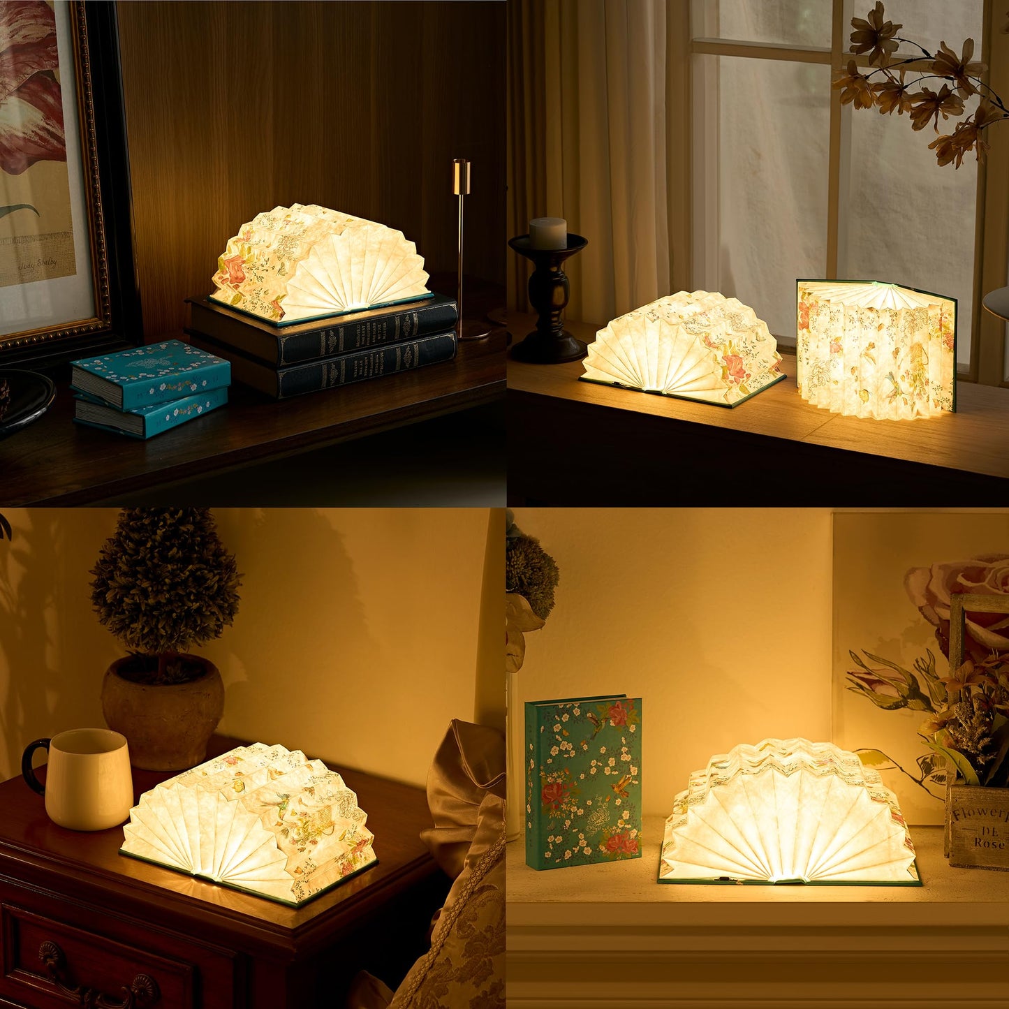 Uniwolk Flower Book Lamp Bookish Birthday Gifts for Women or Freinds, Foldable Paper Desk Lamp for Bedroom Living Room, Book Light as Gifts for Book Lovers, Desk Decor Cute Stuff