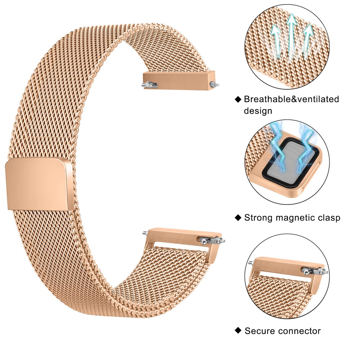 Veryfit Smart Watch Bands for IDW13, IDW16, IDW19 Smartwatch, Stainless Steel Metal Replacement Bracelet Strap for Fitpolo IDW13/Woneligo W13/FITVII HM57, ENOMIR/TOOBUR/MILOUZ/Gydom/Faweio/Veryfit IDW19 (Rose Gold)