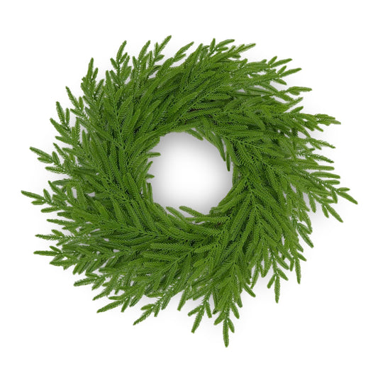24" Real Touch Norfolk Pine Wreath for Front Door – Artificial Winter Greenery & Farmhouse Wall Decor, All Season Faux Evergreen Round Garland for Spring, Mantel & DIY Base (Waterproof)