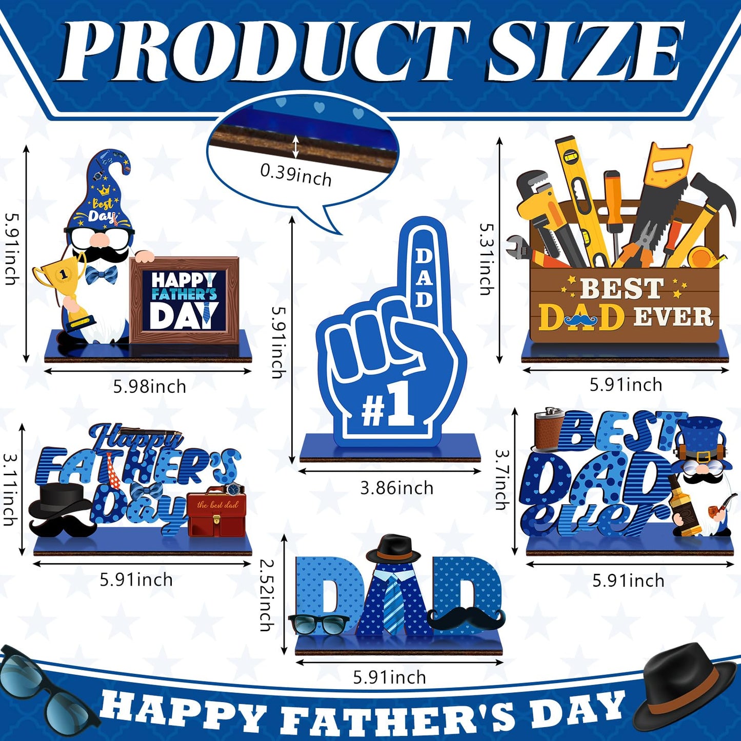 Yuntau 6 Pcs Father's Day Table Centerpiece Happy Father's Day Wood Signs Father's Day Gnome Table Decorations Dad Wood Tiered Tray Decor for Father's Birthday Party Gift Supplies