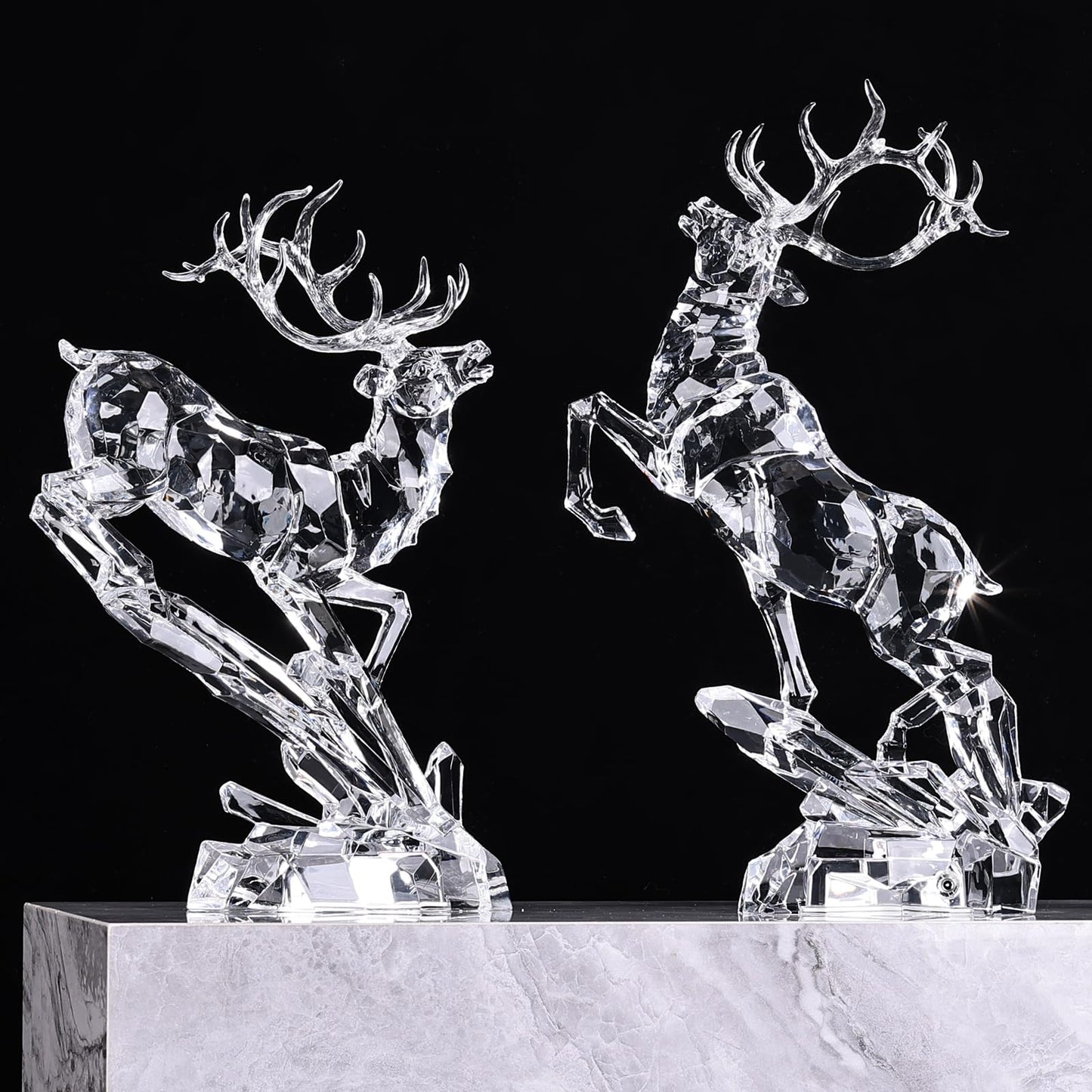 Acrylic Reindeer Christmas Decor Figurine - Modern Elegant Clear Reindeer Ornaments for Christmas Indoor Decor, Holiday Centerpiece, Living Room, Fireplace, Table Display (Clear, Standing 11.8")