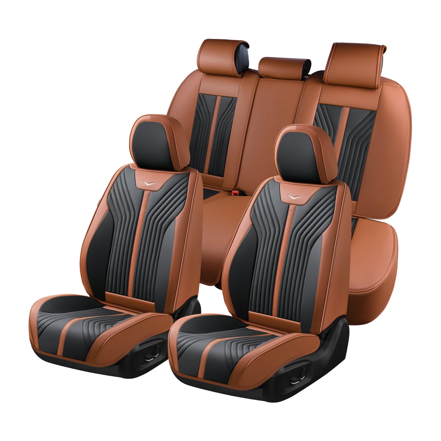 FLORICH Car Seat Cover 5PCs, Seat Cover Full Set, Waterproof Seat Protectors, Brown Leather Seat Covers for Cars, Universal Automotive Vehicle Cushion fit for Most Cars (Brown&Black)