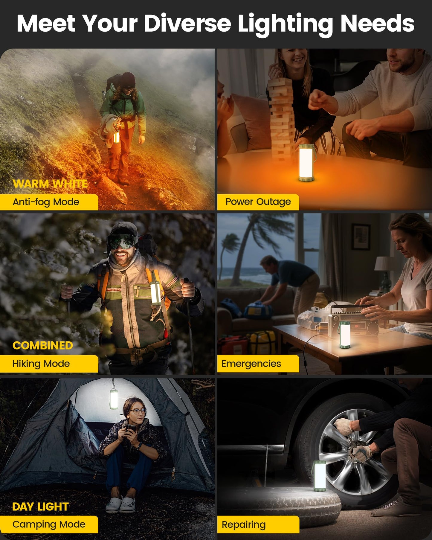 Glocusent 106 LED Camping Lights, Up to 80Hrs, 5000mAh Camping Lantern Rechargeable with 5 Brightness 3 Modes & SOS, IP68 Waterproof, Max 1200LM, Lanterns for Power Outages Hiking Emergency Hurricane
