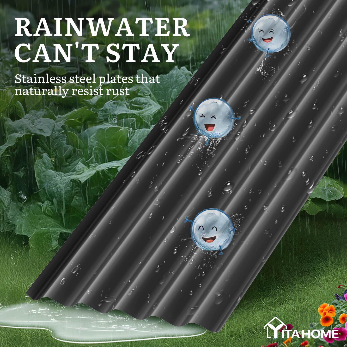 YITAHOME 8x2x1.5ft Raised Garden Bed Kit, 17" Tall 9 in 1 Large Galvanized Metal Planter Box with Gloves & Safety Rubber, Outdoor Flower Bed for Plants Vegetables Flowers, Black