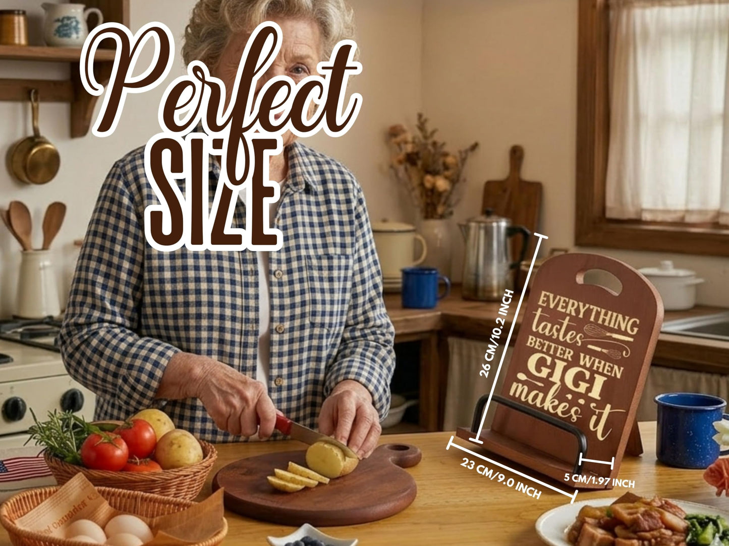 InnoBeta Gigi Gifts, Cookbook Stand for Kitchen Counter, Perfect Gifts for Gigi on Birthday, Adjustable Tablet Recipe Book Holder, Unique Family Kitchen Decor
