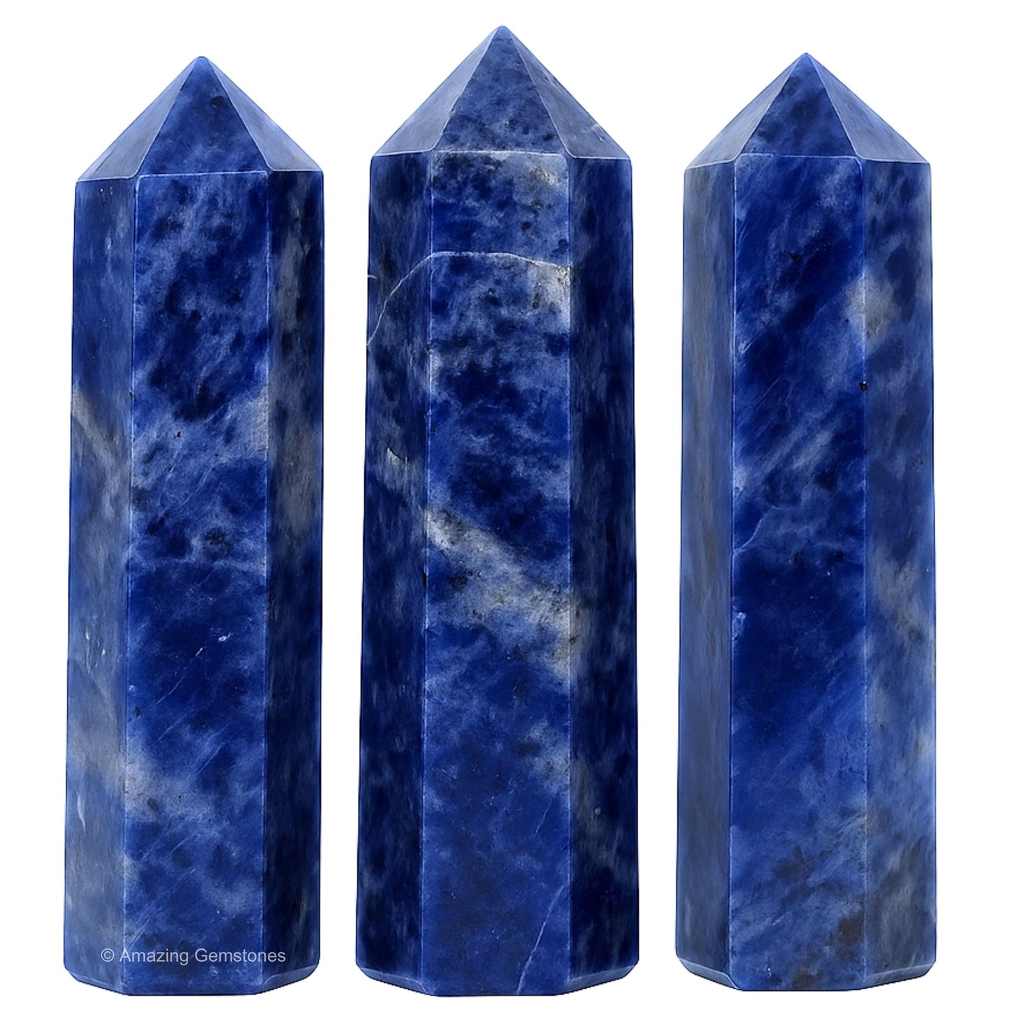Amazing Gemstone Sodalite Crystal Points Bulk Healing Crystals and Stones - Pack of 3 Single Terminated Healing Wand Point Bulk Crystals for Crafts, Crystal Grid, DIY Work