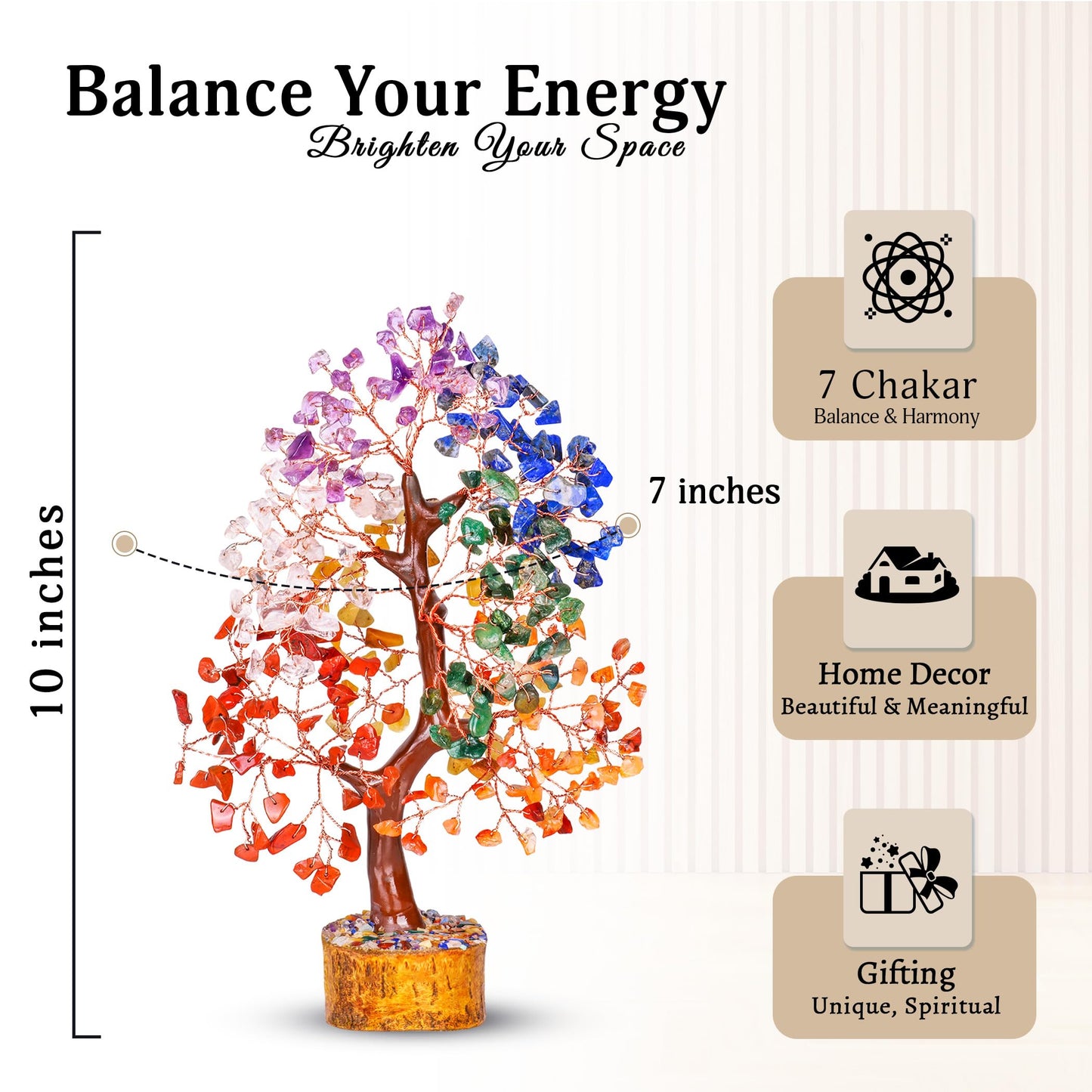 YATSKIA Seven Chakra Crystal Tree, Gemstone Tree of Life, Birthday Gifts for Women, Home Office Decor, Feng Shui Decor, Crystal Gifts