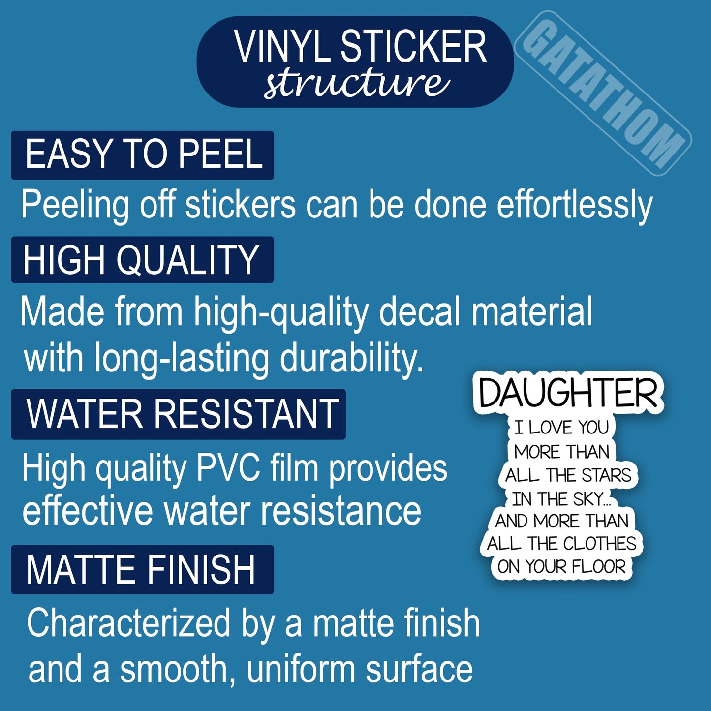 (3Pcs) Funny Daughter I Love You Sticker Sarcastic Daughter Saying Quote Stickers Loving Message Waterproof Vinyl Decal for Gifts for Birthday Gifts, Laptop Water Bottle Phone Scrapbook, 3 x 2.8