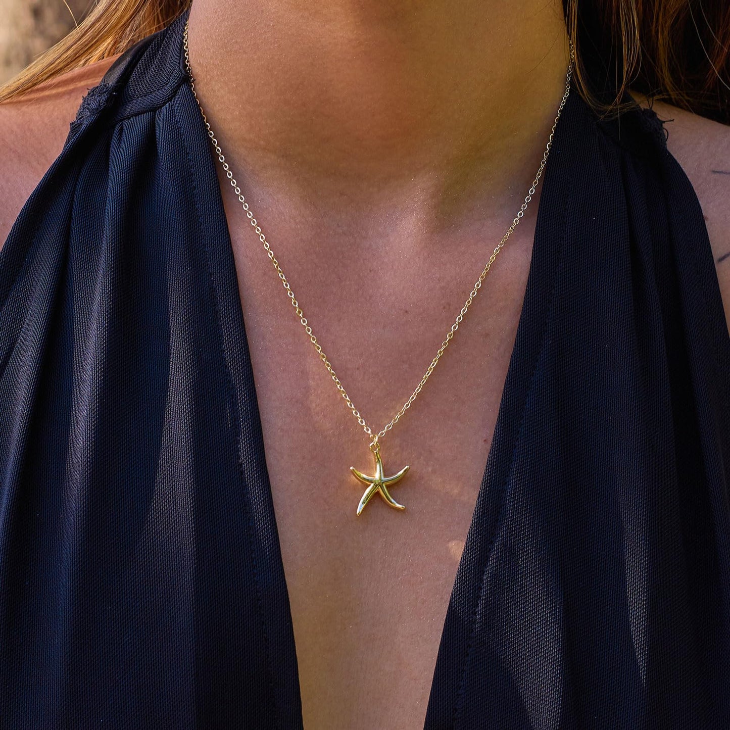VRIUA Starfish Necklace for Women – 14K Gold Plated Starfish Necklace – Dainty Ocean Beach Jewelry Gift