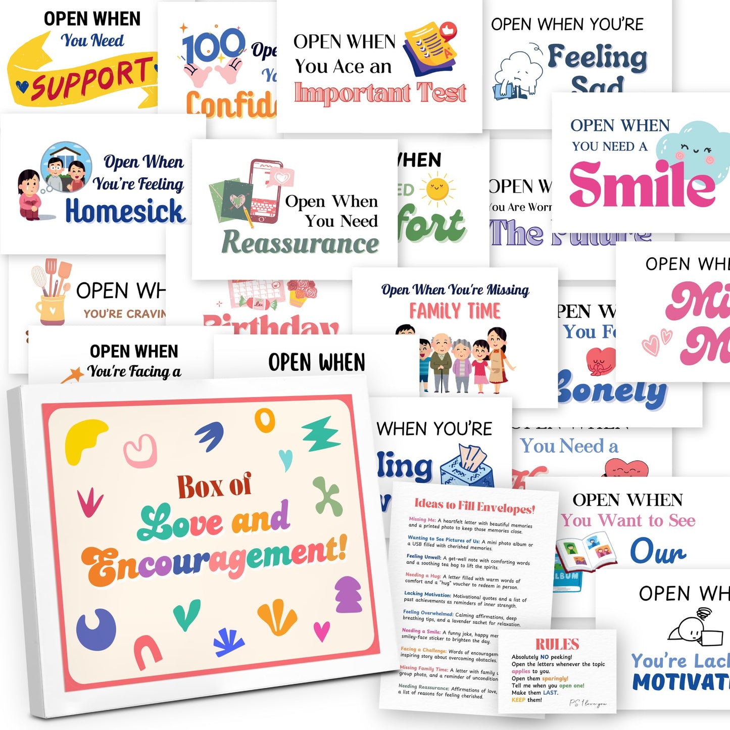 STOFINITY Open When Envelopes For College Student - Open When Letters College Survival Kit Gift Card Box 2025, Going Away To Colleges Gifts For Girls Daughter, Long Distance Gift Card Book Present
